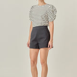 Striped Puff Sleeve Crewneck Top