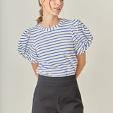 Striped Puff Sleeve Crewneck Top