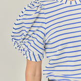 Striped Puff Sleeve Crewneck Top