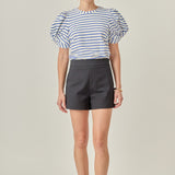 Striped Puff Sleeve Crewneck Top