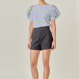 Striped Puff Sleeve Crewneck Top
