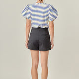 Striped Puff Sleeve Crewneck Top