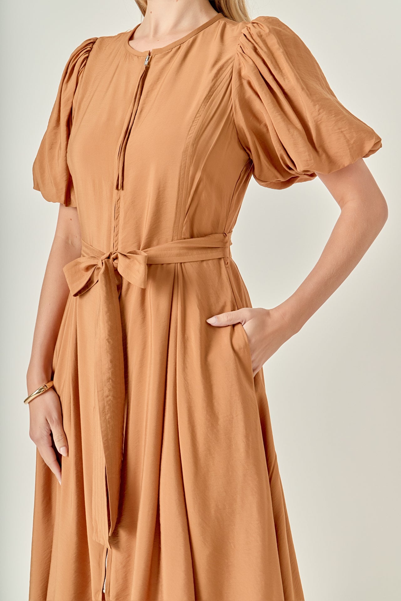 english factory puff sleeve midi dress English Factory
