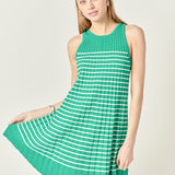 Pleated A-line Knit Stripe Mini Dress