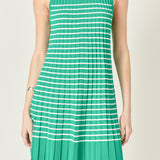 Pleated A-line Knit Stripe Mini Dress