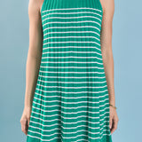 Pleated A-line Knit Stripe Mini Dress