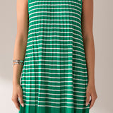 Pleated A-line Knit Stripe Mini Dress
