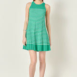 Pleated A-line Knit Stripe Mini Dress