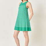 Pleated A-line Knit Stripe Mini Dress