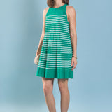 Pleated A-line Knit Stripe Mini Dress