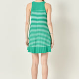 Pleated A-line Knit Stripe Mini Dress