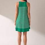 Pleated A-line Knit Stripe Mini Dress