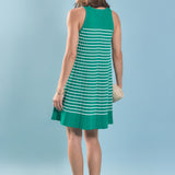Pleated A-line Knit Stripe Mini Dress