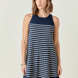 The Clara Pleated A-line Knit Stripe Mini Dress