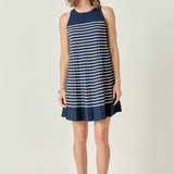 The Clara Pleated A-line Knit Stripe Mini Dress