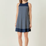 The Clara Pleated A-line Knit Stripe Mini Dress
