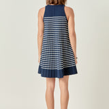 The Clara Pleated A-line Knit Stripe Mini Dress