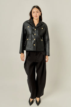 Faux Leather Drop Shoulder Jacket