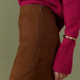Faux Suede Midi Skirt