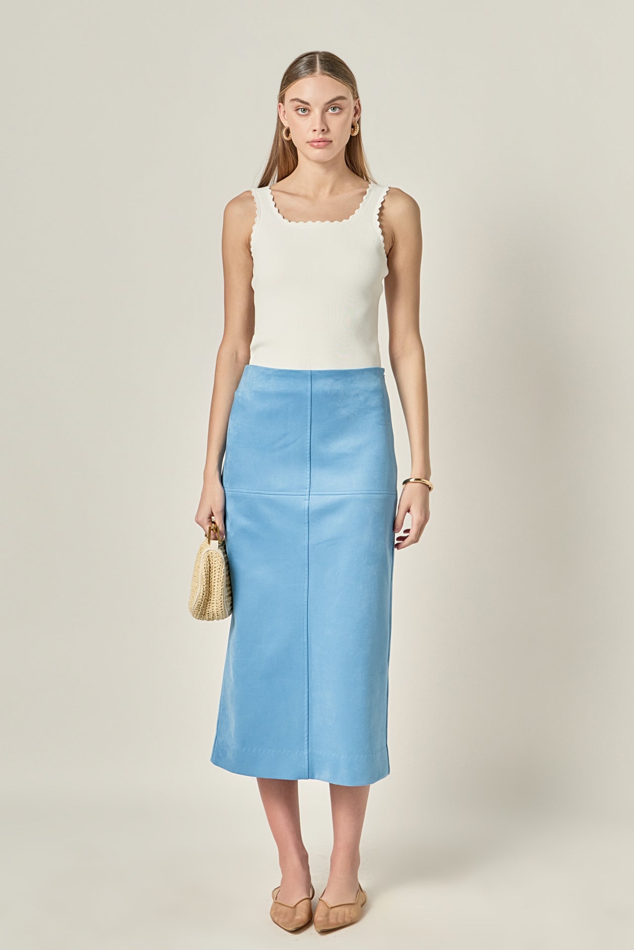 Faux Suede Midi Skirt | Women's Spring Skirt – English Factory