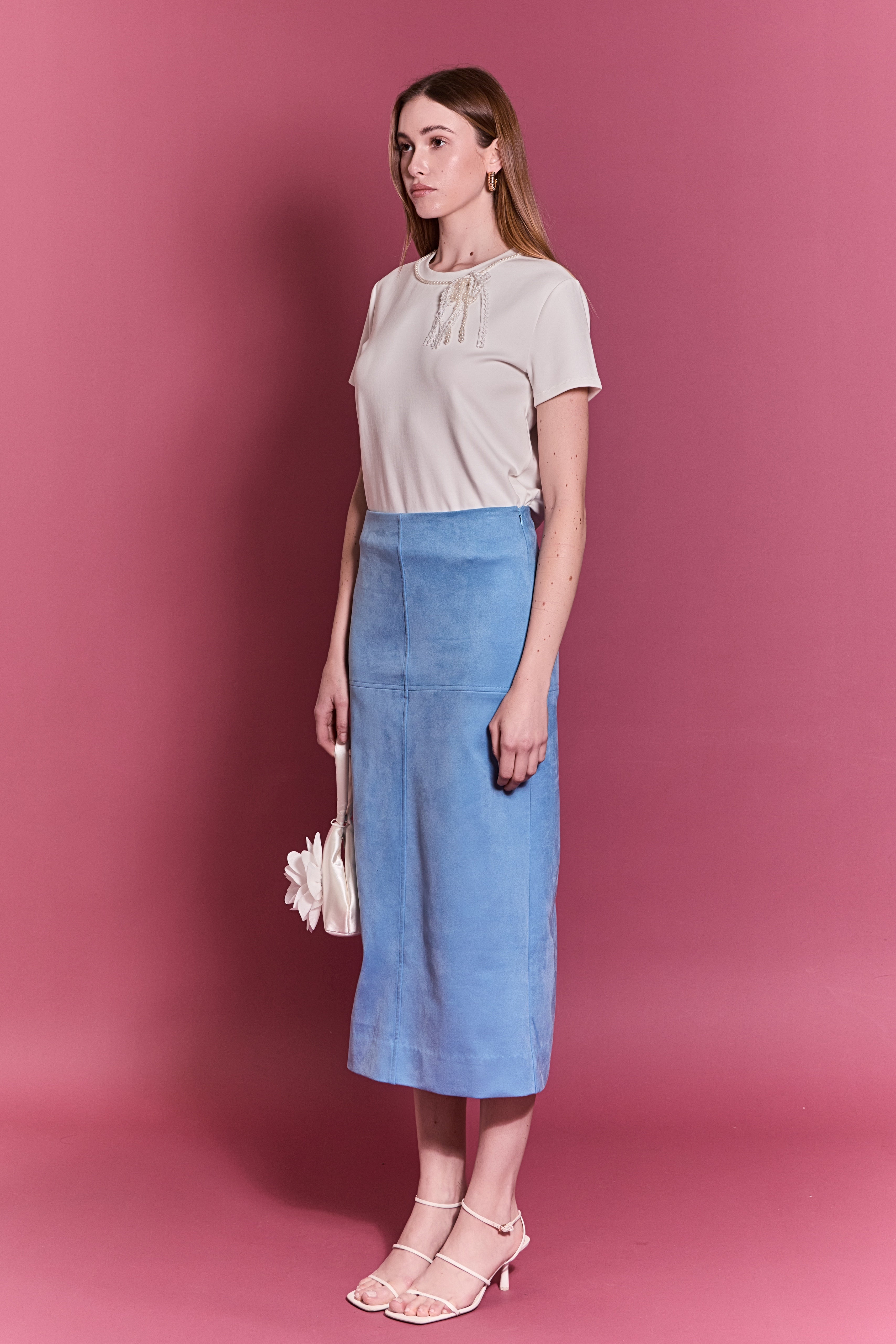 Faux Suede Midi Skirt | Women's Spring Skirt – English Factory