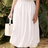 Poplin Bubble Hem Midi Skirt