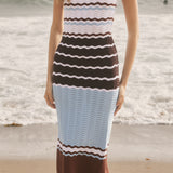 Striped Crochet Knit Midi Dress