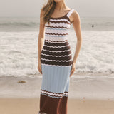 Striped Crochet Knit Midi Dress