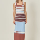 Striped Crochet Knit Midi Dress
