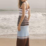 Striped Crochet Knit Midi Dress