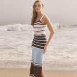 Striped Crochet Knit Midi Dress