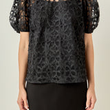 Floral Texture Puff Sleeve Top