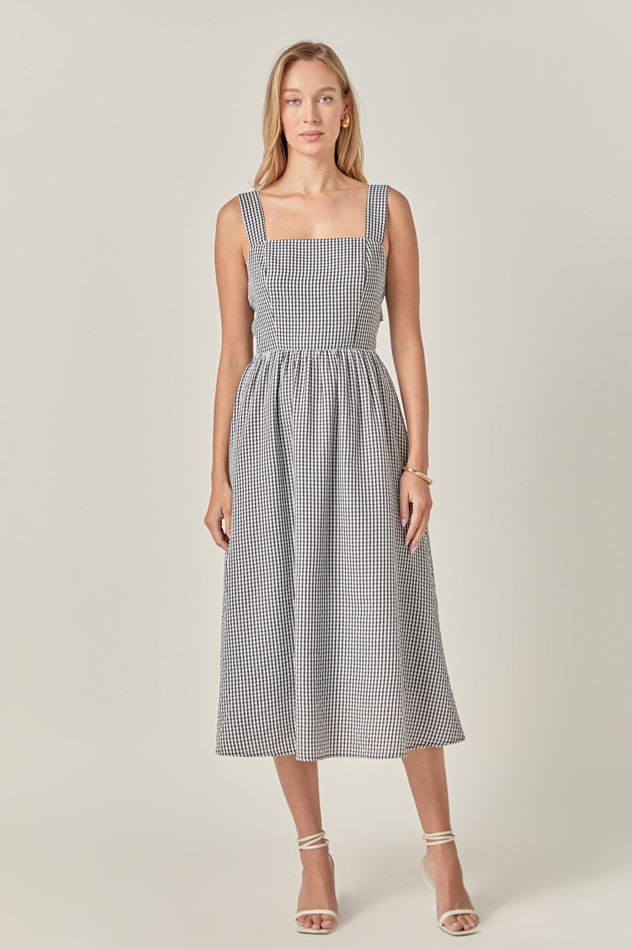English Factory - Gingham Check Square Neck Dress BLACK/ White Gingham / M English Factory - Gingham Check Square Neck Dress BLACK/ White Gingham / M