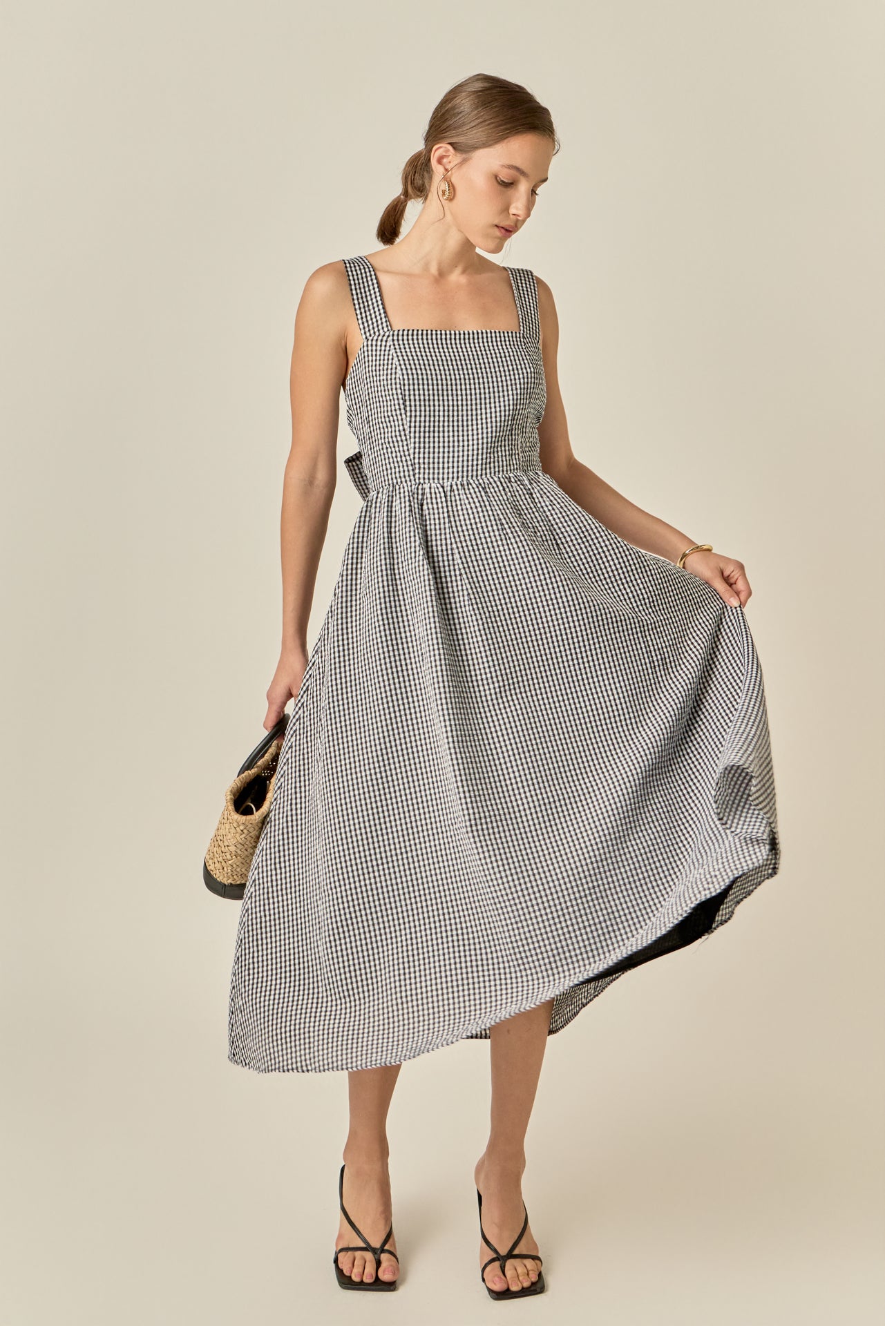 Gingham Check Square Neck Dress – English Factory