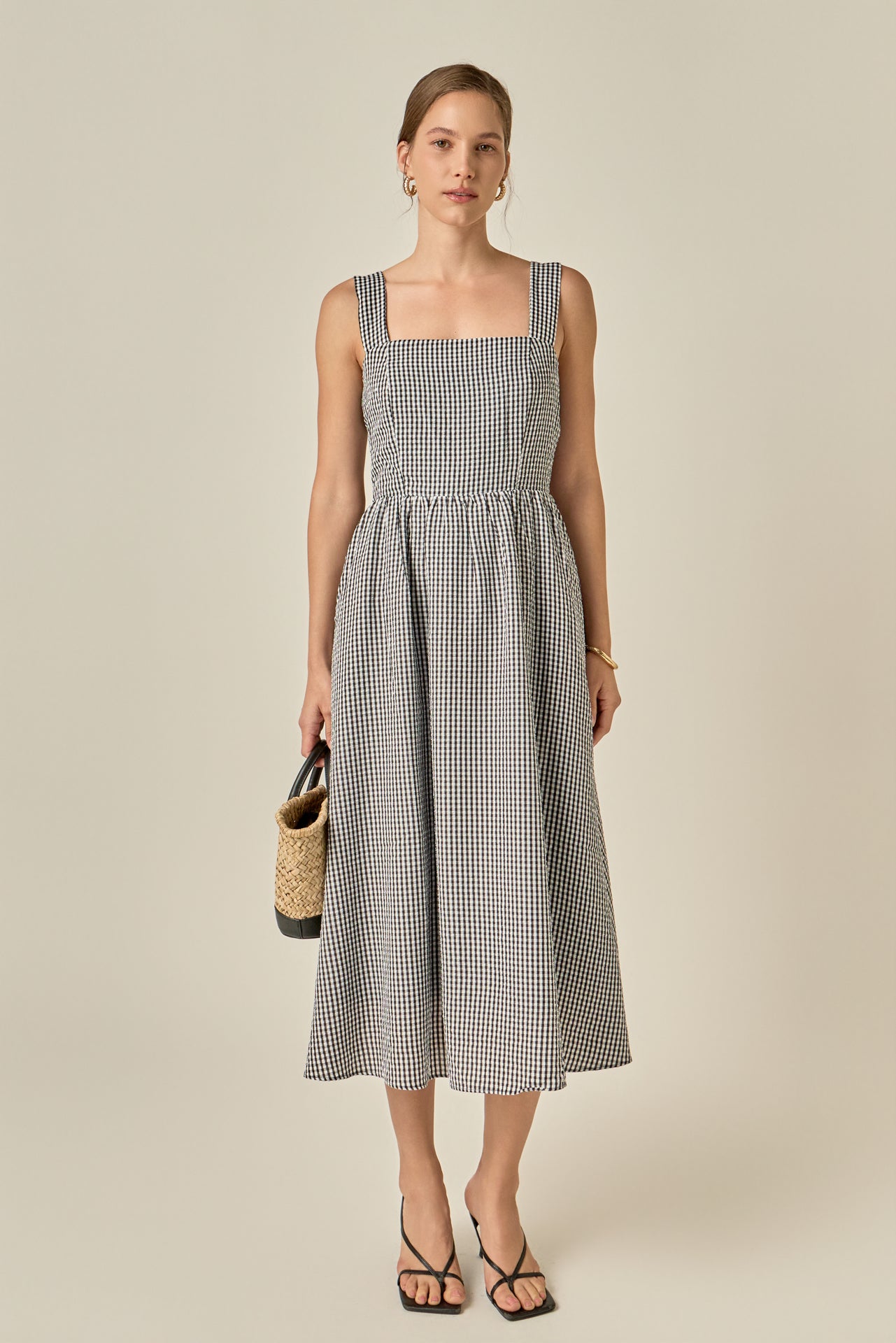Gingham Check Square Neck Dress – English Factory