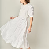 Mixed Media Embroidered Collar Midi Dress