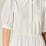 Mixed Media Embroidered Collar Midi Dress