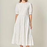 Mixed Media Embroidered Collar Midi Dress
