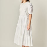 Mixed Media Embroidered Collar Midi Dress