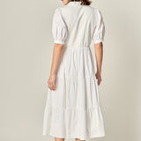 Mixed Media Embroidered Collar Midi Dress