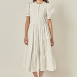 Mixed Media Embroidered Collar Midi Dress