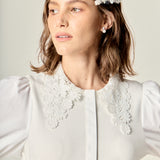 Mixed Media Embroidered Collar Midi Dress