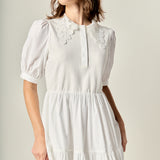 Mixed Media Embroidered Collar Midi Dress