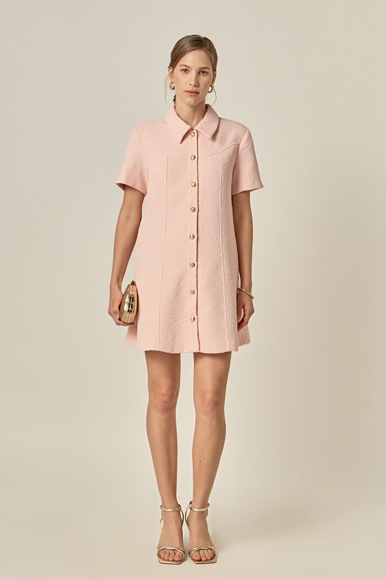 English Factory Women's Textured Shirt Mini Dress - LIGHT PINK English Factory Women's Textured Shirt Mini Dress - LIGHT PINK