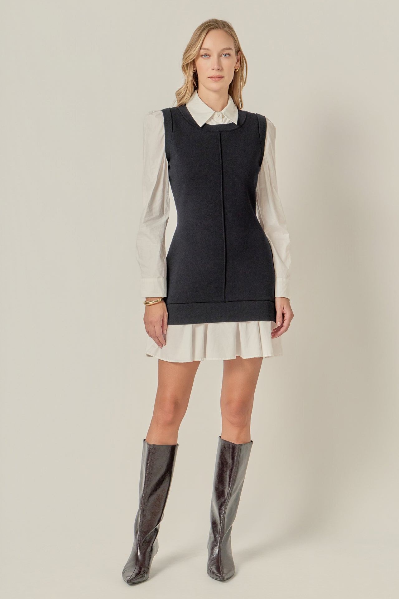 Mixed Media Cable Knit V-Neck Drop Sweater Dress – English Factory