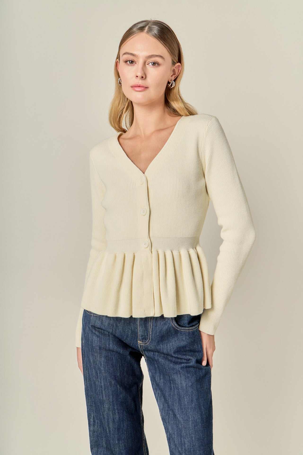 Peplum Knit Long Sleeve Vest – English Factory