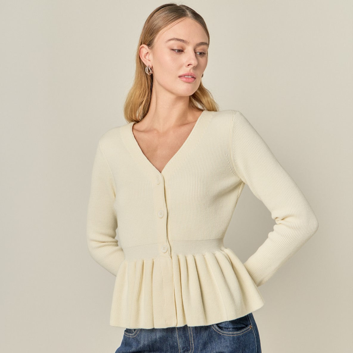 Peplum Knit Long Sleeve Vest