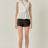 Sleeveless Ruffle Peplum Mixed Media Top