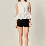 Sleeveless Ruffle Peplum Mixed Media Top
