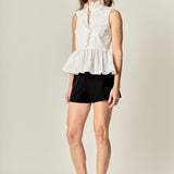 Sleeveless Ruffle Peplum Mixed Media Top